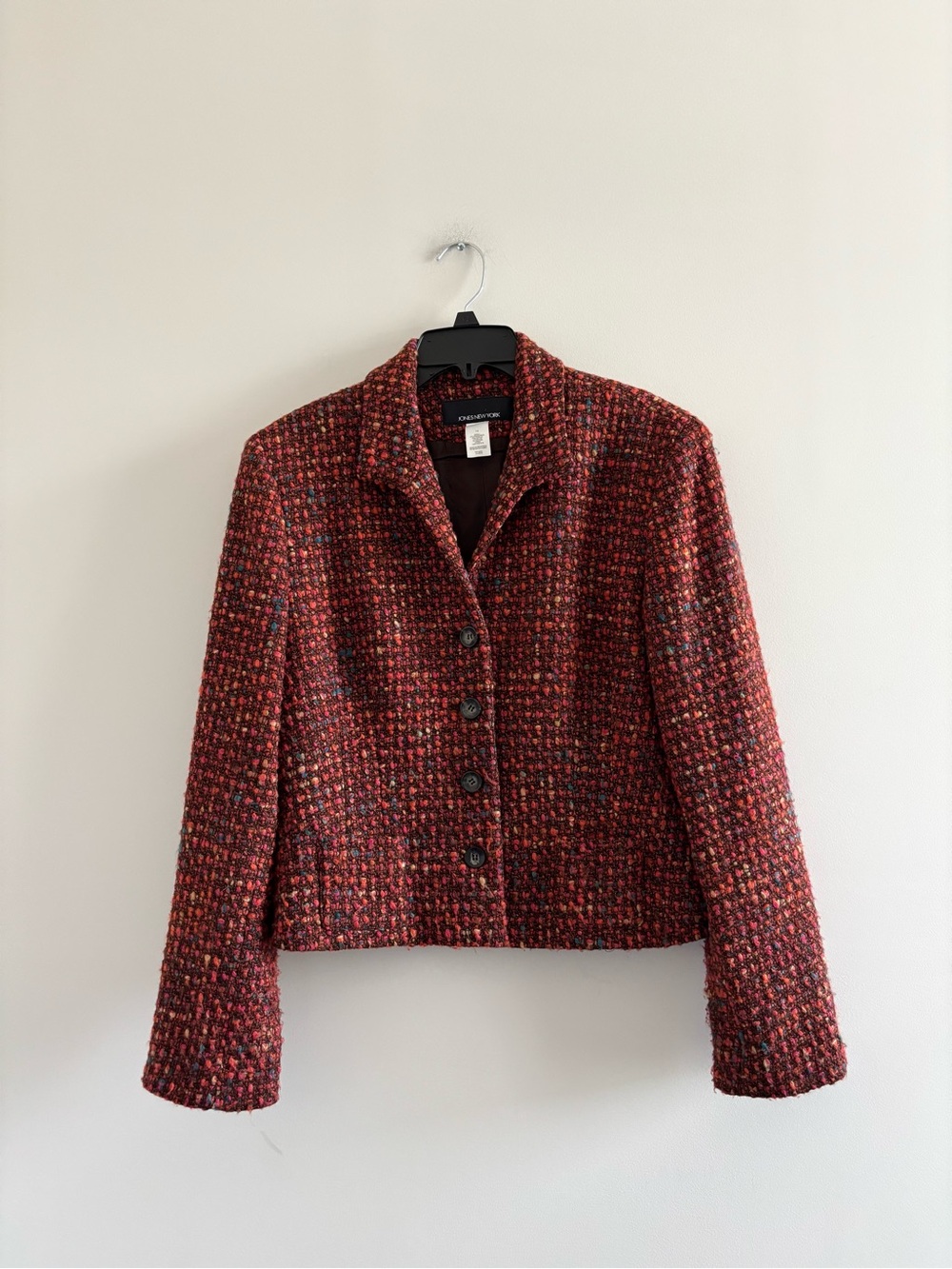 VTG Jones New York Blazer Orange Tweed Wool Belt Womens 14 Preppy Office 90s